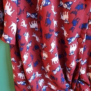 Puppy patterned tie front silky top